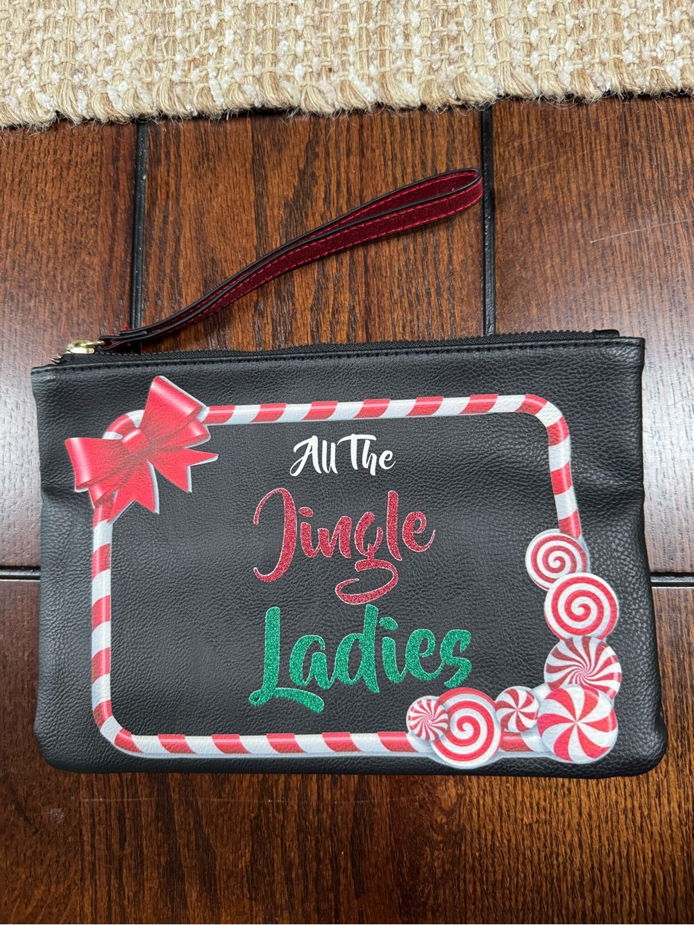 Black 'All The Jingle Ladies' Wristlet Pouch - Holiday Graphic